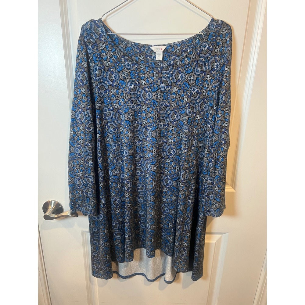 Intro Womens Tunic Top Geometric Kaleidoscope Blue 2X